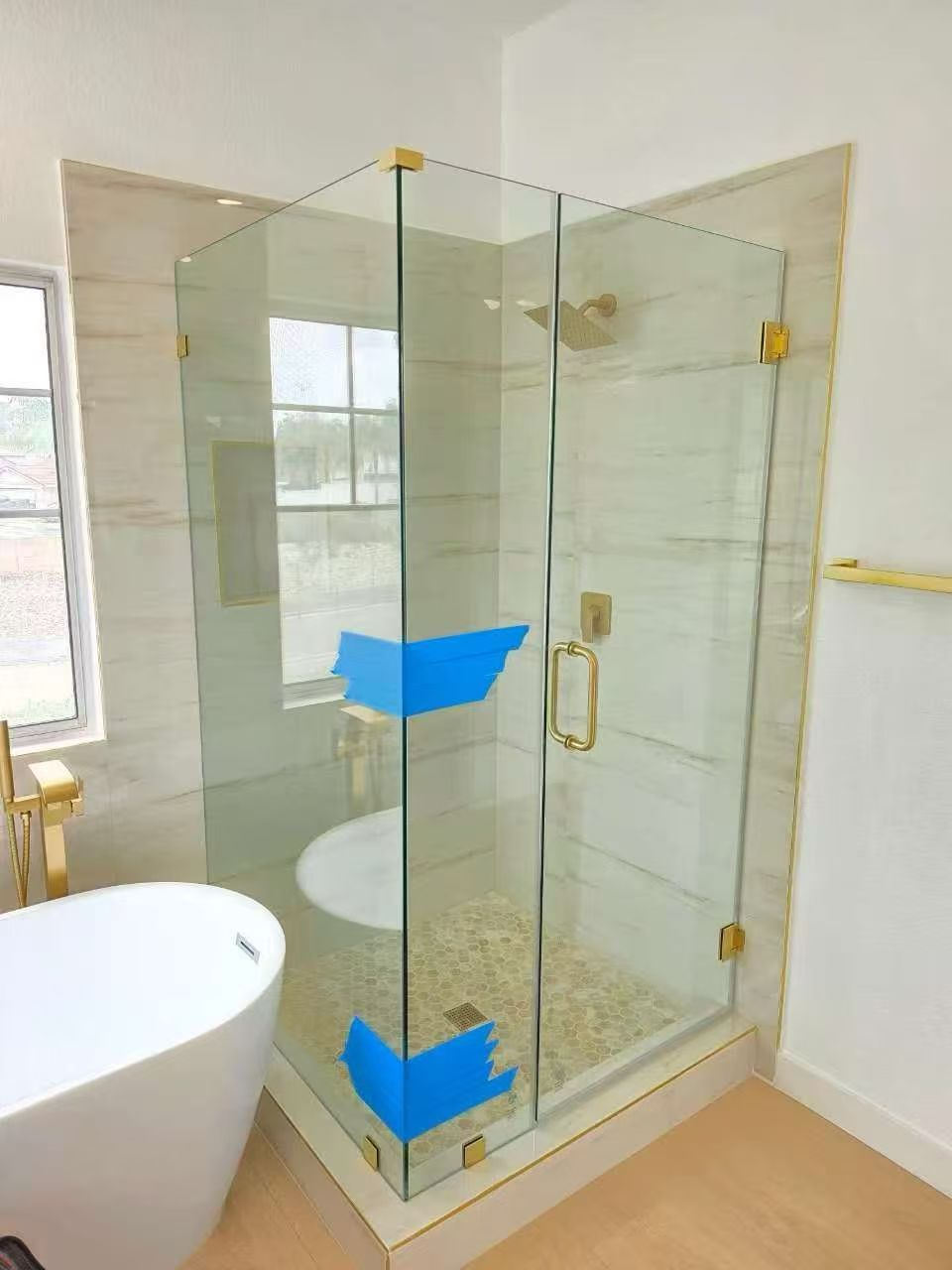 NIRVANA Shower Door - In 90 Degree - Brushed Gold